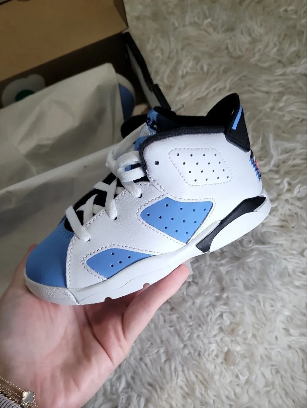 Jordan Kids White and Light Blue High-Top Sneakers